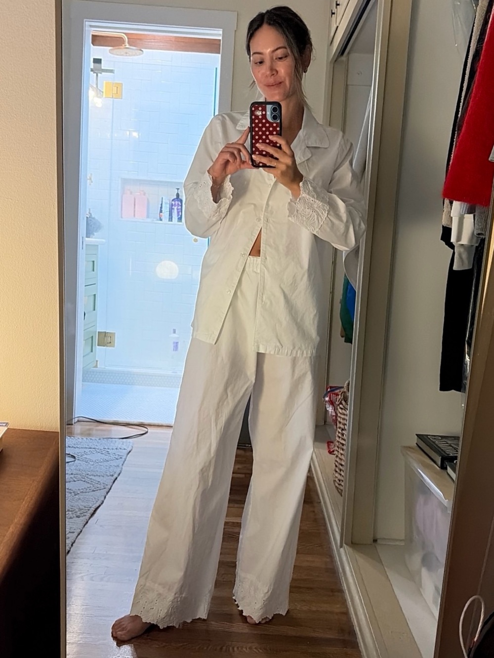 White Cotton Lounge Set with Lace Trim